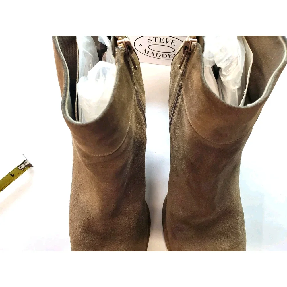 Steve Madden Ankle Boots Womens 11 Brown Faander Side Zip Block‎ Heels Suede